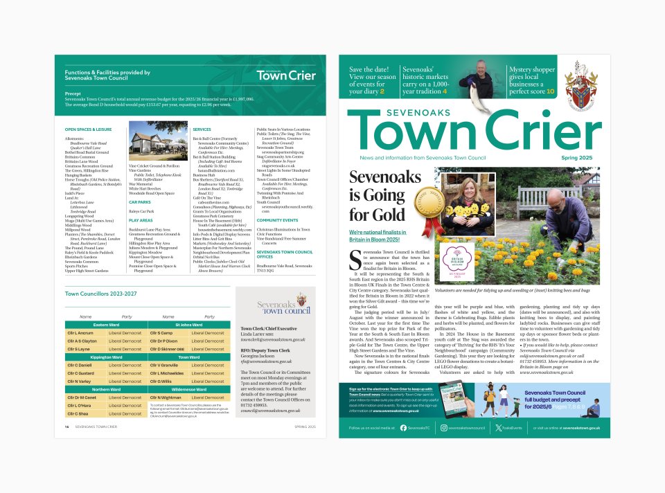 Sevenoaks Town Council 'Town Crier' magazine front and rear cover